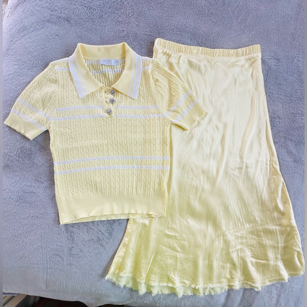 Nation Women’s Soft Yellow Blouse Top And Skirt Set Size S M